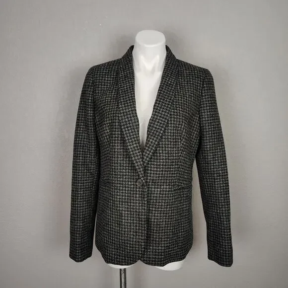 J. Crew Parke Houndstooth Wool Blazer Black Gray Size 12 - Picture 2 of 14